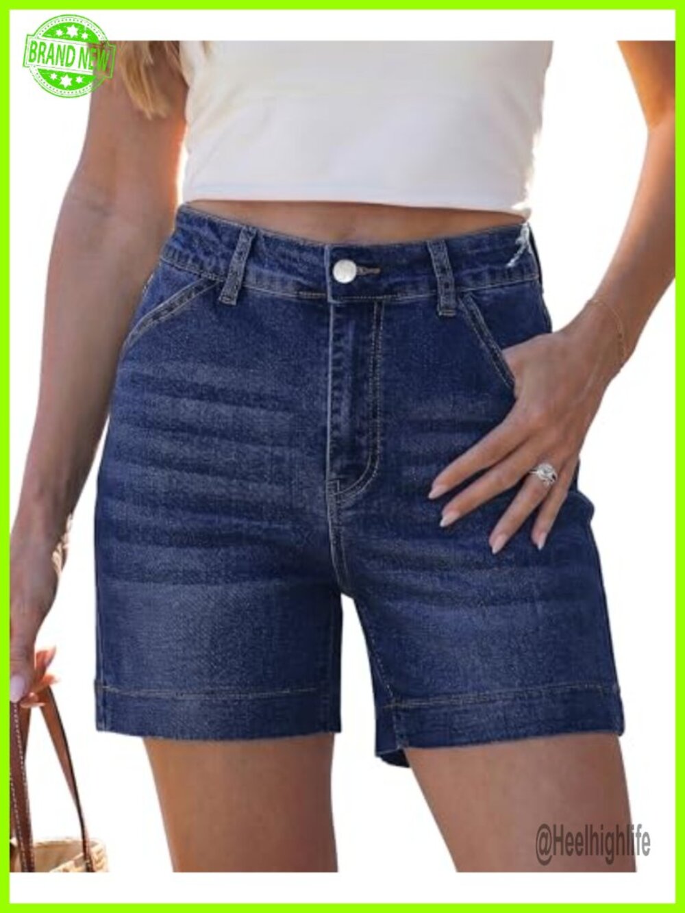 High Waisted Stretchy Denim Jean Shorts 5 Inch Inseam with Pockets